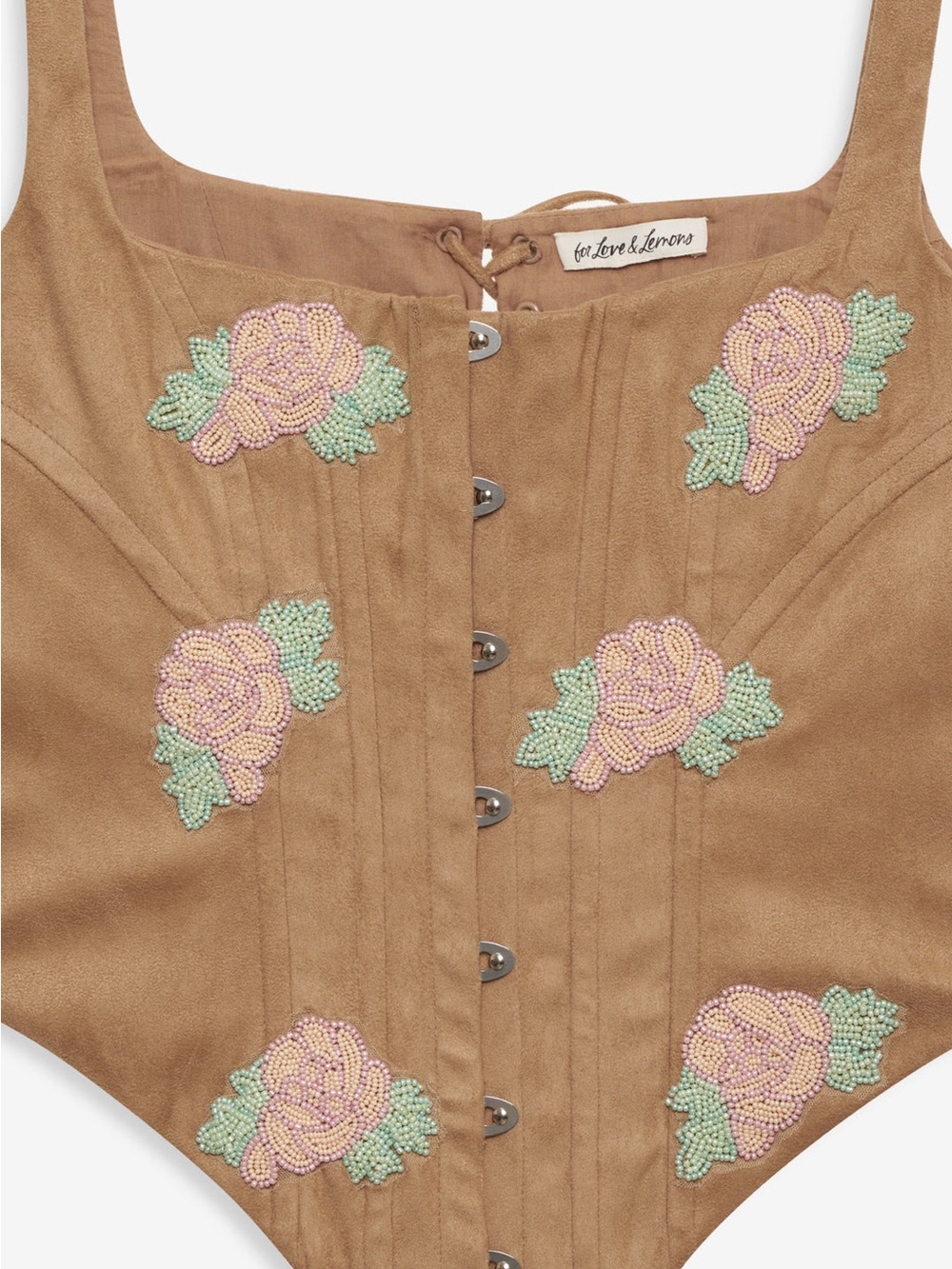 $259 NWT For Love & Lemons Rose Beaded Floral Bustier in Light Brown Sz XXS - Picture 3 of 13